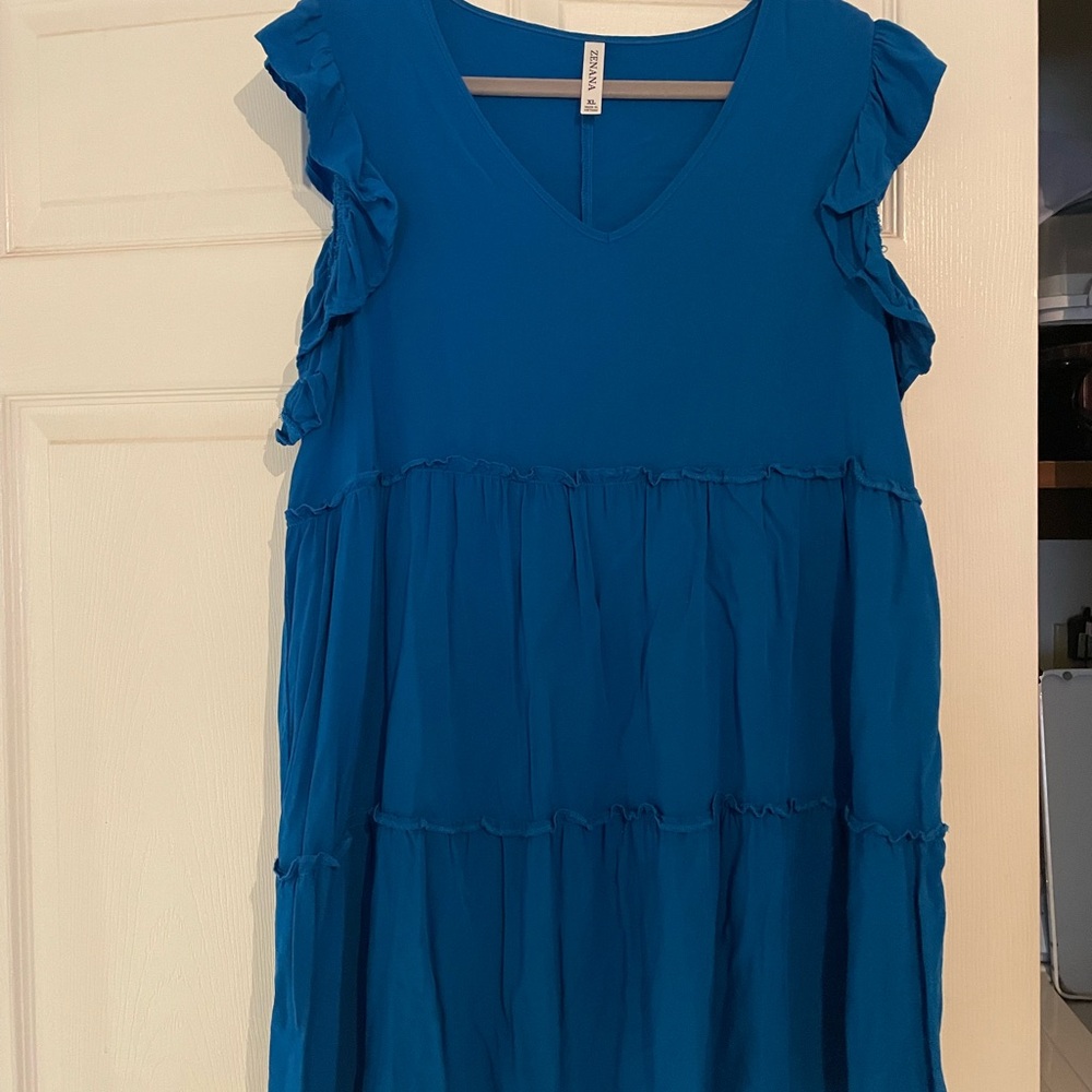 Deana XL Blue Ruffled Sleeveless tunic/ mini Dress EUC